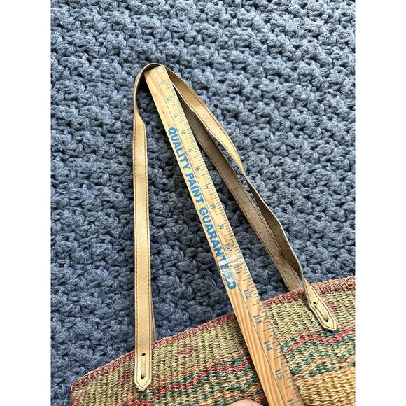 Vintage Woven Wicker Rattan Straw Handbag Tote Purse Bag Leather Straps - Picture 4 of 8